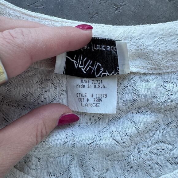 Vintage Y2k White Lace Longsleeve Button Up Cardigan Made In USA Large - Picture 3 of 5